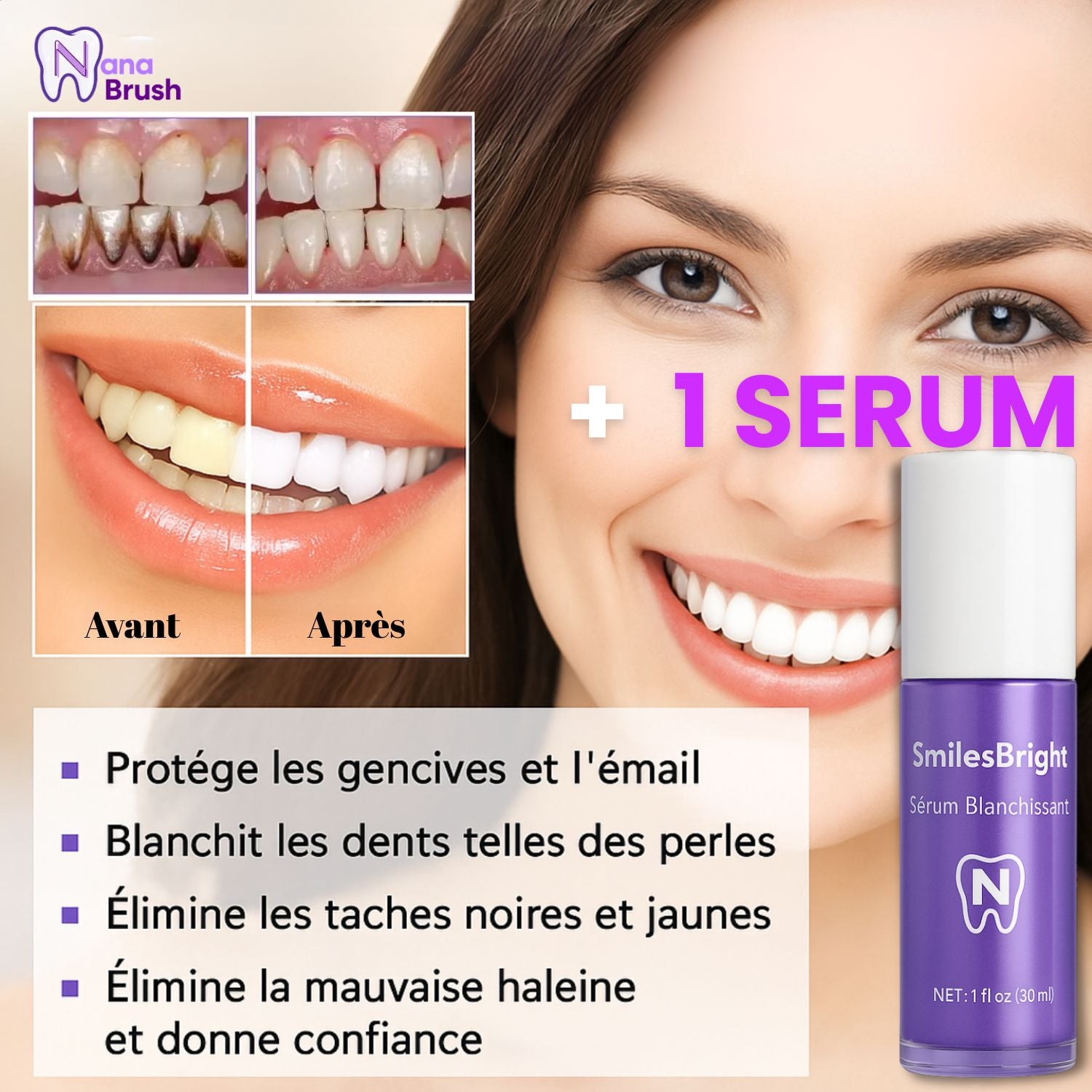 NanaBrush™ Ultra 360° - Brosse à dents électrique en U silicone + Sérum White - Nana Brush